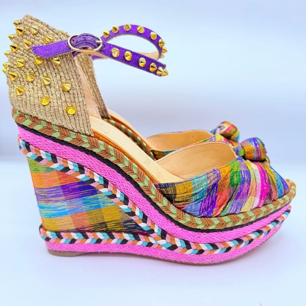 Christian Louboutin Madcarina Vibrant Multicolor Wedges - Picture 1 of 16